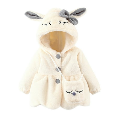 Winter Baby Girls Cartoon Rabbit Thicken Keep Warm Hooded Jacket Coat+Bag
