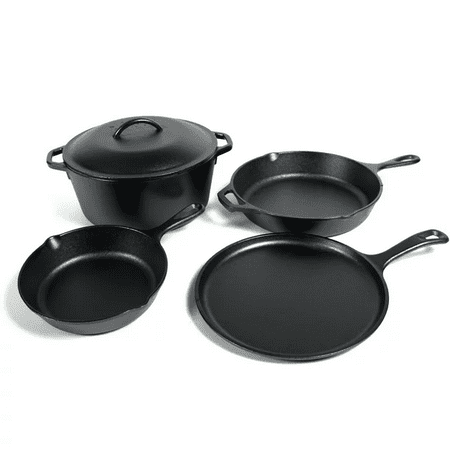 Seasoned Cast Iron 5-Piece Set with Skillet Griddle & Dutch Oven