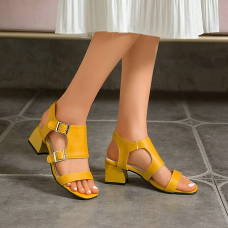 ZHELIYO Women s sandals Ladies Fashion Solid Color Belt Buckle Open Toe Chunky Heel Casual Sandals Yellow 8.5
ZHELIYO Women s sandals Ladies Fashion Solid Color Belt Buckle Open Toe Chunky Heel Casual Sandals Yellow 8.5