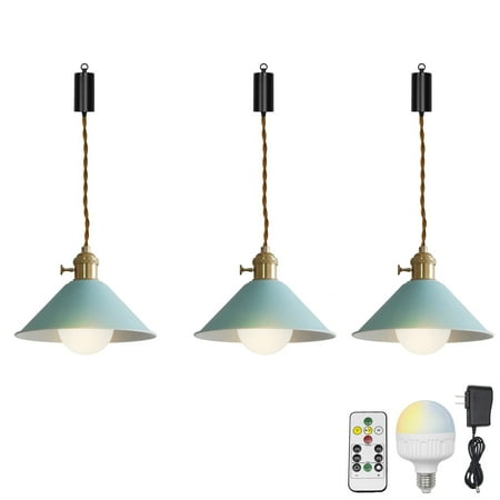 FSLiving Rechargeable Battery Remote LED RGB Bulb Adjusted Cord Hanging Light Blue Metal Cone Shade Vintage Design Pendant Light for Kitchen Bar Easy to Charge & Install Bulb Included - 3 Lamps
FSLiving Rechargeable Battery Remote LED RGB Bulb Adjusted Cord Hanging Light Blue Metal Cone Shade Vintage Design Pendant Light for Kitchen Bar Easy to Charge & Install Bulb Included - 3 Lamps
