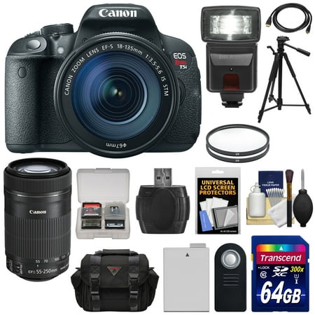Canon EOS Rebel T5i Digital SLR Camera & EF-S 18-135mm & 55-250mm IS STM Lens with 64GB Card + Battery + Case + Flash + Filters + Kit Canon EOS Rebel T5i Digital SLR Camera & EF-S 18-135mm & 55-250mm IS STM Lens with 64GB Card + Battery + Case + Flash + Filters + Kit