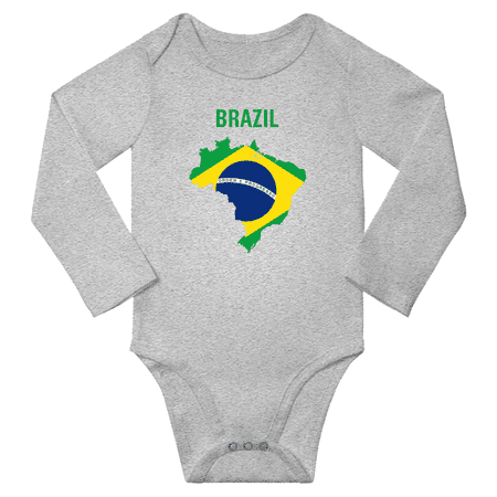 Brazil Flag Map Baby Long Slevve Rompers (Gray 6-12 Months)