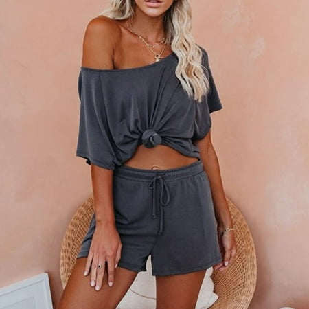 FITORON Womens Pajama Sets- Casual Pure Color Short Sleeve Sports 2 Piece Loungewear Suit Loungewear Dark Gray S
FITORON Womens Pajama Sets- Casual Pure Color Short Sleeve Sports 2 Piece Loungewear Suit Loungewear Dark Gray S