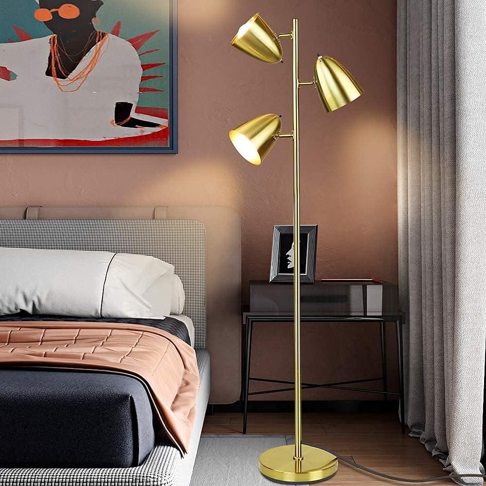 Depuley 3 Light Floor Lamp Golden Reading Standing Light Industrial