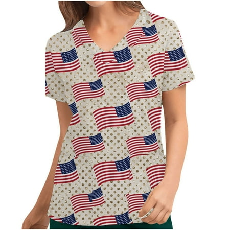 YFPWM Tunics for Women Dressy Casual Cartoon Dinosaur Tops Tie-dye Print T-shirt Letter Printing Pajama Short Sleeve V-neck Tops Uniform Independence Day Print Pockets Blouse
YFPWM Tunics for Women Dressy Casual Cartoon Dinosaur Tops Tie-dye Print T-shirt Letter Printing Pajama Short Sleeve V-neck Tops Uniform Independence Day Print Pockets Blouse
