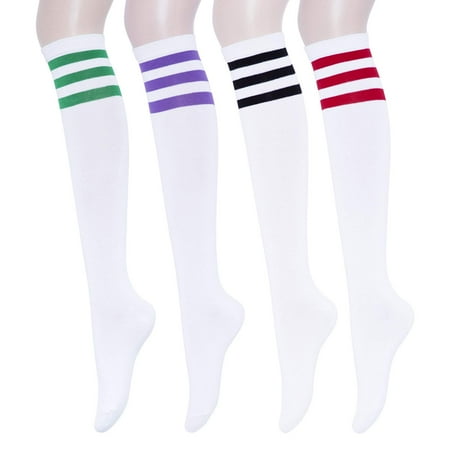 YEJIMONG Knee High Socks for Women and Girls - 4 Pairs Striped Tube Socks with Non-Slip Ribbed Cuffs (Shoe Size 6-10) (White(Red/Black/Purple/Green))
YEJIMONG Knee High Socks for Women and Girls - 4 Pairs Striped Tube Socks with Non-Slip Ribbed Cuffs (Shoe Size 6-10) (White(Red/Black/Purple/Green))