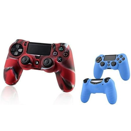 Insten Blue Skin Case Cover + Camouflage Navy Red Skin Case Cover for Sony PlayStation 4 PS4