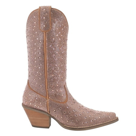 Dingo Womens Silver Dollar Rhinestone Casual Boots Mid Calf Mid Heel 2-3