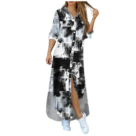 Bouanq Women s Dresses-Casual long sleeve maternity dress Pocket Button Shirt Print Button navy blue Dress
Bouanq Women s Dresses-Casual long sleeve maternity dress Pocket Button Shirt Print Button navy blue Dress