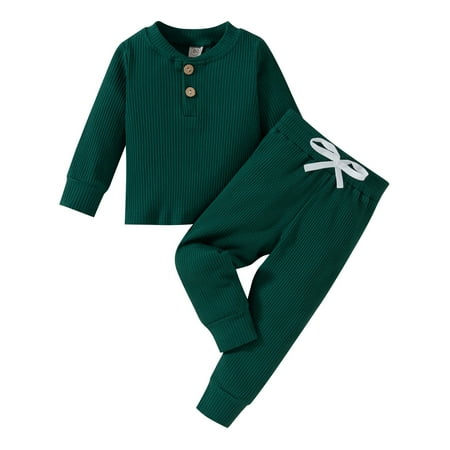 Toddler Baby Boy Girl Solid Outfit Long Sleeve Cotton Ribbed Button Pullover Tops Elastic Pants 2Pcs Sets
Toddler Baby Boy Girl Solid Outfit Long Sleeve Cotton Ribbed Button Pullover Tops Elastic Pants 2Pcs Sets