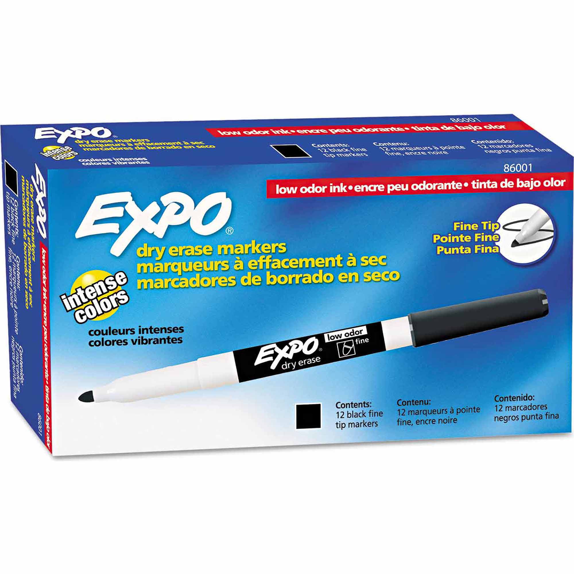 EXPO Low Odor Dry Erase Marker, Fine Point, Black, Dozen - Walmart.com