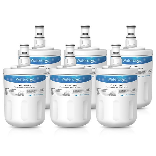 6 Pack Waterdrop 8171413 Refrigerator Water Filter Fits Whirlpool 8171413, 8171414, EDR8D1, 469002