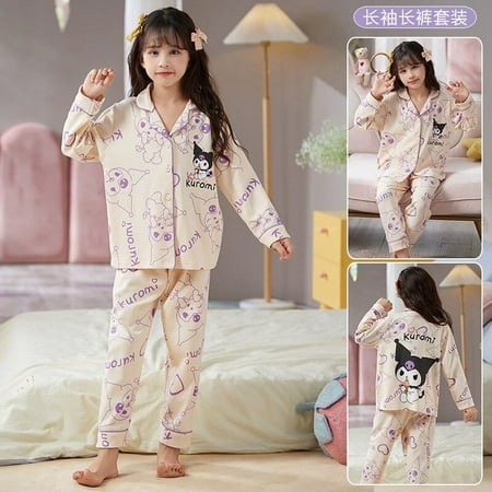 

Anime Children Pajama Suit Kawaii Sanrios Kuromi Cinnamoroll Hellokittys Cartoon Girl Long Sleeve Pant Home Clothing 2 Piece Set