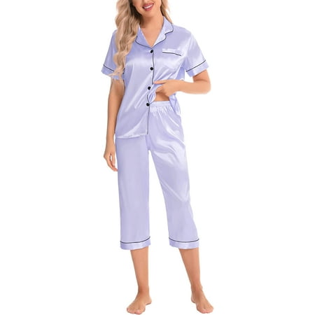 Satin Pajama Set Women Silk Pjs Set Short Sleeve 2 Piece Button Down Sleepwear Lounge Sets
Satin Pajama Set Women Silk Pjs Set Short Sleeve 2 Piece Button Down Sleepwear Lounge Sets