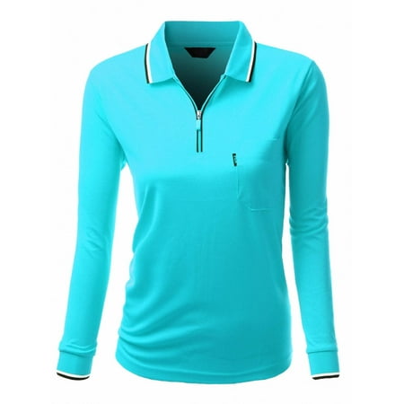FashionOutfit Women's Basic Style Front Zipper Collar Long Sleeve Polo T-Shirt