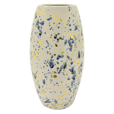Three Hands Blue and Gold Speckled Cupped Ceramic Vase