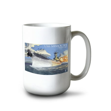 15 fl oz Ceramic Mug USS Missouri Side View Guns Dishwasher & Microwave Safe