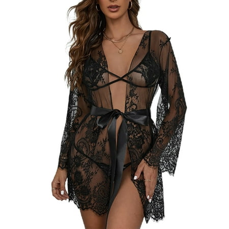 Pfysire Womens 3PCS Nightwear Lace Bra + G-String + Long Sleeve Kimono Robe Lingerie PJS Plus Size
Pfysire Womens 3PCS Nightwear Lace Bra + G-String + Long Sleeve Kimono Robe Lingerie PJS Plus Size