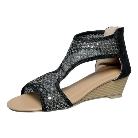 Ladies Summer Hollow Mesh Sequins Solid Color Large Size Slope With Fish Mouth Zipper Sandals
Ladies Summer Hollow Mesh Sequins Solid Color Large Size Slope With Fish Mouth Zipper Sandals