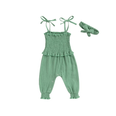 CenturyX 2PCS Infant Baby Girls Summer Clothes Strap Sleeveless Ruffle Cotton Linen Romper Jumpsuit with Headband Outfits Lake Green 6-12 Months
CenturyX 2PCS Infant Baby Girls Summer Clothes Strap Sleeveless Ruffle Cotton Linen Romper Jumpsuit with Headband Outfits Lake Green 6-12 Months