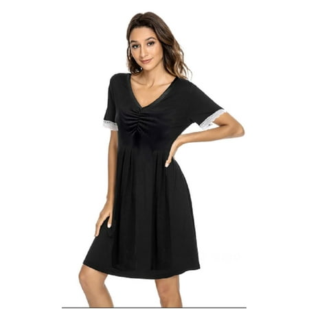 Casual night women s dress short sleeved woven rag home clothes casual pajamas black Black S
Casual night women s dress short sleeved woven rag home clothes casual pajamas black Black S