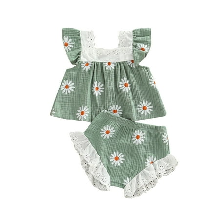 GRNSHTS Infant Baby Girls Summer Outfits Short Ruffle Sleeve Floral Lace Square Collar Top+Elastic Waist Shorts Green 6-12 Months
GRNSHTS Infant Baby Girls Summer Outfits Short Ruffle Sleeve Floral Lace Square Collar Top+Elastic Waist Shorts Green 6-12 Months