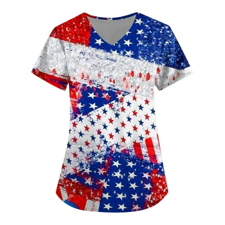 Sksloeg Women Scrubs Tops Women Short Sleeve Tops Working Uniform American Flag Star Print Scrub Tops with Pocket Blouse Red M
Sksloeg Women Scrubs Tops Women Short Sleeve Tops Working Uniform American Flag Star Print Scrub Tops with Pocket Blouse Red M