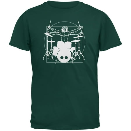 Vitruvian Man Drummer Forest Green Adult T-Shirt