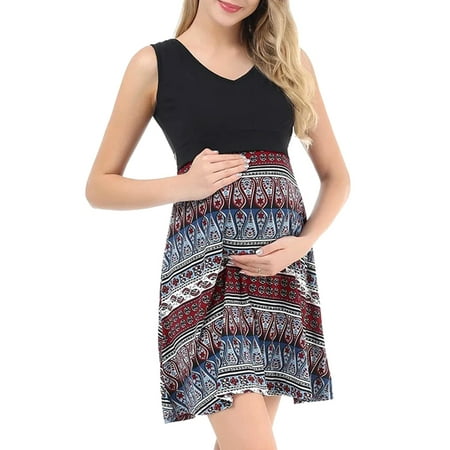 Pregnant Woman Dress Vintage Print Patchwork Sleeveless V-Neck Mini Tank Dress Summer Casual Maternity Dress
Pregnant Woman Dress Vintage Print Patchwork Sleeveless V-Neck Mini Tank Dress Summer Casual Maternity Dress