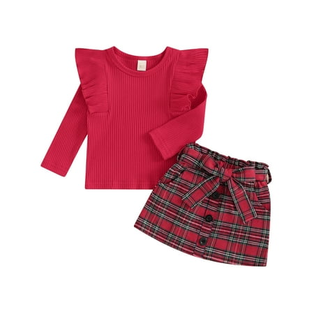 Wallarenear Little Girls Ribbed Knit Sweater Tops Plaid Button Mini Skirt with Bow Belt
Wallarenear Little Girls Ribbed Knit Sweater Tops Plaid Button Mini Skirt with Bow Belt