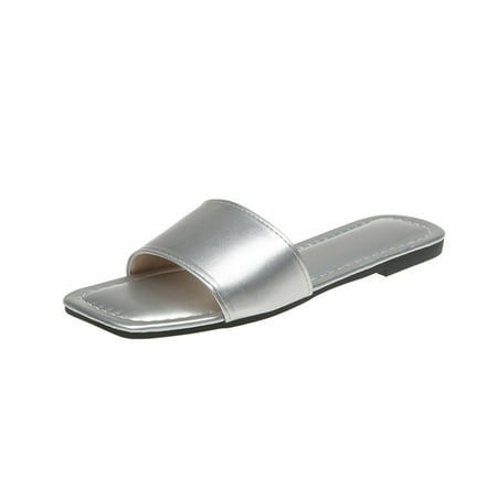 TUOBARR Beach Slippers for Women Womens Summer Fashion Solid Color Slippers Square Head Flat Multicolour Casual Slippers Silver
TUOBARR Beach Slippers for Women Womens Summer Fashion Solid Color Slippers Square Head Flat Multicolour Casual Slippers Silver