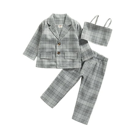 Sunisery Kids Baby Girls Formal 3Pcs Outfits Plaids Long Sleeve Coat+Stap Ruched Vest+ Pants Spring Fall Clothes Gray 2-3 Years
Sunisery Kids Baby Girls Formal 3Pcs Outfits Plaids Long Sleeve Coat+Stap Ruched Vest+ Pants Spring Fall Clothes Gray 2-3 Years