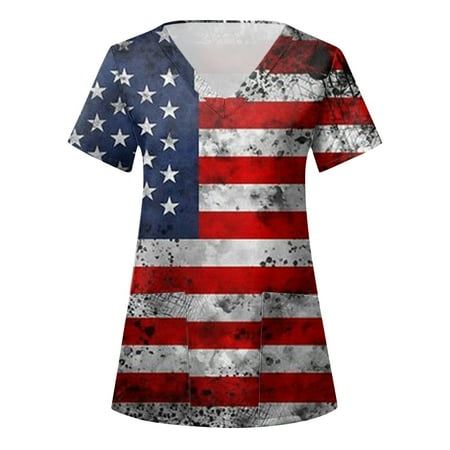Scrubs Tops For Women Printed Plus Size American 4Th Of July Print Blouse Short Sleeve With Pocket Loose Caring Workwear
Scrubs Tops For Women Printed Plus Size American 4Th Of July Print Blouse Short Sleeve With Pocket Loose Caring Workwear