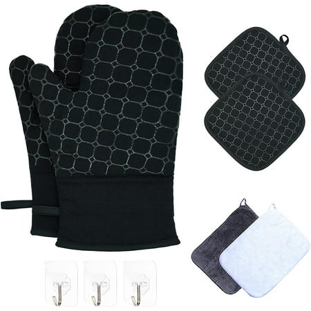 Extra Long Oven Mitts and Pot Holders Sets 550°F High Heat Resistant Oven Mitts with Kitchen Towel and Hook Non-Slip Silicone Thick Cotton Oven Gloves for Kitchen Cooking and Baking
Extra Long Oven Mitts and Pot Holders Sets 550°F High Heat Resistant Oven Mitts with Kitchen Towel and Hook Non-Slip Silicone Thick Cotton Oven Gloves for Kitchen Cooking and Baking