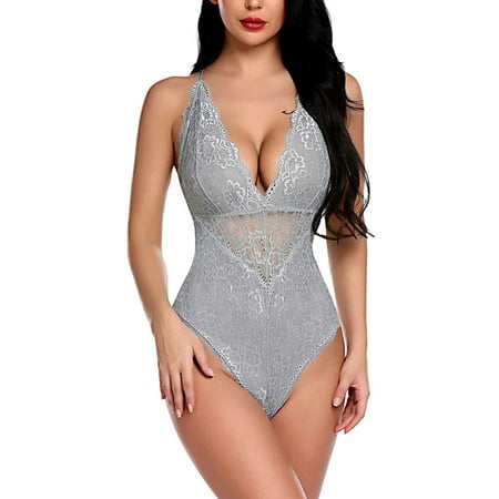 Huachen Ladies Lingerie Fashion Sexy Lace Bodysuit Deep V Lace Babydoll Gray/L
Huachen Ladies Lingerie Fashion Sexy Lace Bodysuit Deep V Lace Babydoll Gray/L