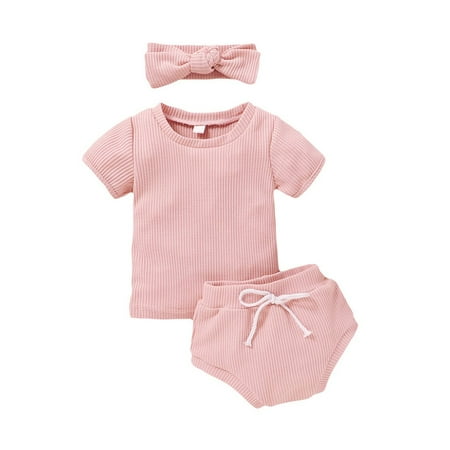 JUST CLEARENCE Summer Baby Shorts T-Shirt Set Of 3 Neutral Cotton Short Sleeve Round Neck