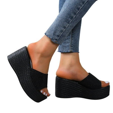ZIZOCWA Summer Sandals Platform Slippers Wedge Heel Thick Sole Fish Mouth Solid Color Casual Slippers Beach Shoes Leather Bottom Slides Black Size6.5
ZIZOCWA Summer Sandals Platform Slippers Wedge Heel Thick Sole Fish Mouth Solid Color Casual Slippers Beach Shoes Leather Bottom Slides Black Size6.5