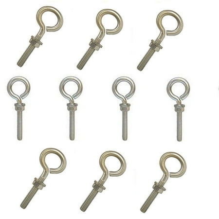 10 Pc Marine Stainless Steel 5/16 x 2 Turned Eye Bolt Fully Threaded Nut and Washers