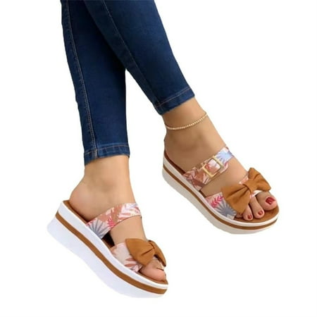 Women\ s Platform Slippers Heightening Thick Sole Summer Open Toe Slide Shoes