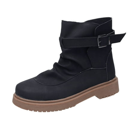 ZHAGHMIN Black Boots Heel Ladies British Style Solid Color Leather Round Head Belt Buckle Thick Heel Fashion Short Boots Womens Dog Boots Women Boots Size 11 Boots Women Winter Boots Women Lo 
ZHAGHMIN Black Boots Heel Ladies British Style Solid Color Leather Round Head Belt Buckle Thick Heel Fashion Short Boots Womens Dog Boots Women Boots Size 11 Boots Women Winter Boots Women Lo