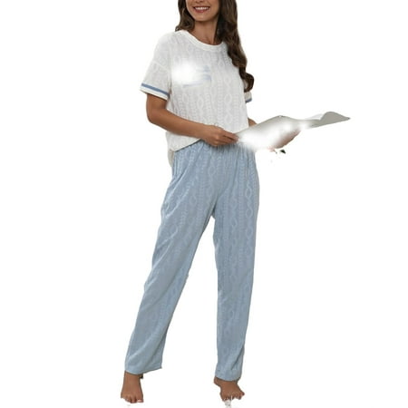 Casual Letter Print Round Neck Pant Sets Short Sleeve Blue and White Women Pajama Sets (Women s)
Casual Letter Print Round Neck Pant Sets Short Sleeve Blue and White Women Pajama Sets (Women s)