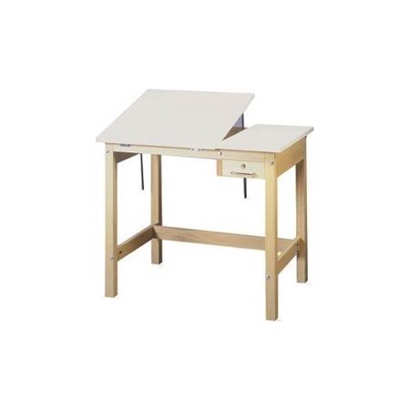 Solid Oak Table W Split Angled Top Drawer 36 In L X 24 In W X