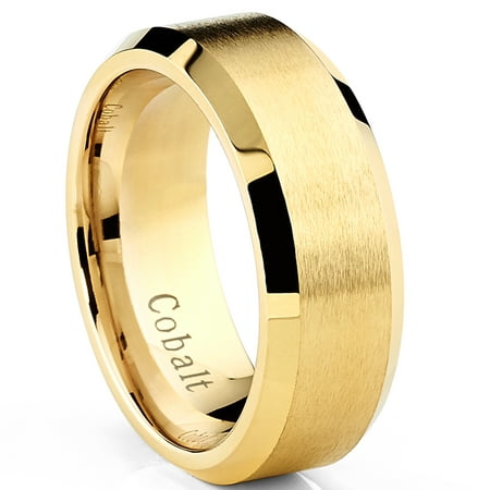 Men's Goldtone Plated Cobalt Chrome Wedding Band Ring, 8mm comfort fit