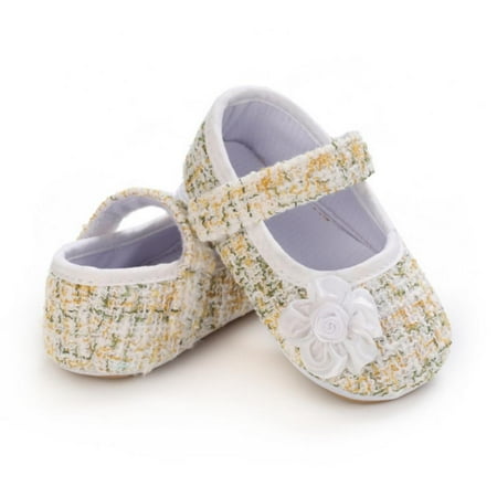 Infant Baby Girls Mary Jane Flats Anti-Slip Rubber Sole Toddler First Walkers Princess Dress Shoes Crib Shoes 0-18Months