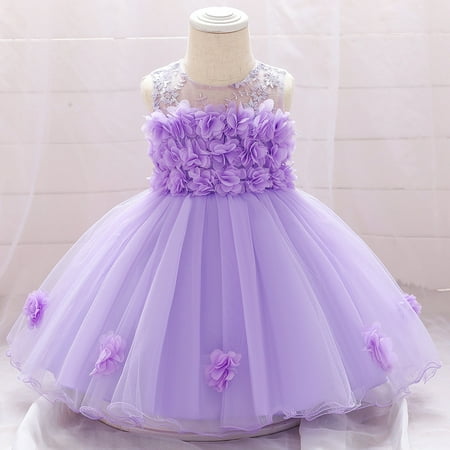 

B91xZ Party Dresses For Girls Baby Wedding Dress Party Birthday Bridesmaid Girls Princess Floral Pageant Gown Girls Purple Size 6-12 Months