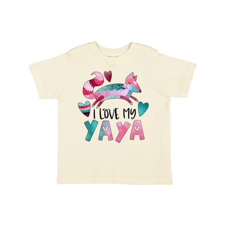 Inktastic I Love My Yaya Pink and Blue Fox with Hearts Gift Toddler Boy or Toddler Girl T-Shirt