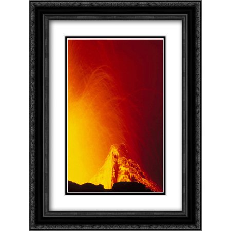 Spatter cone and lava fountain, February 1995, Galapagos Islands, Ecuador 2x Matted 18x24 Black Ornate Framed Art Print by De Roy, Tui