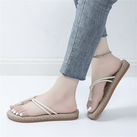 Cathalem Ladies Fashion Solid Color Leather Leather Toe Clipped Straw Woven Flat Casual Beach Closed Back Slippers for Women Beige 7.5 
Cathalem Ladies Fashion Solid Color Leather Leather Toe Clipped Straw Woven Flat Casual Beach Closed Back Slippers for Women Beige 7.5