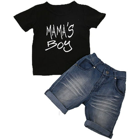 Opperiaya Summer 1-6T Boy Short Sleeve T-Shirt+Denim Shorts Suit