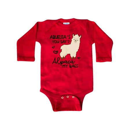 Inktastic Abuelita s You Say Alpaca My Bags Gift Baby Boy or Baby Girl Long Sleeve Bodysuit
Inktastic Abuelita s You Say Alpaca My Bags Gift Baby Boy or Baby Girl Long Sleeve Bodysuit